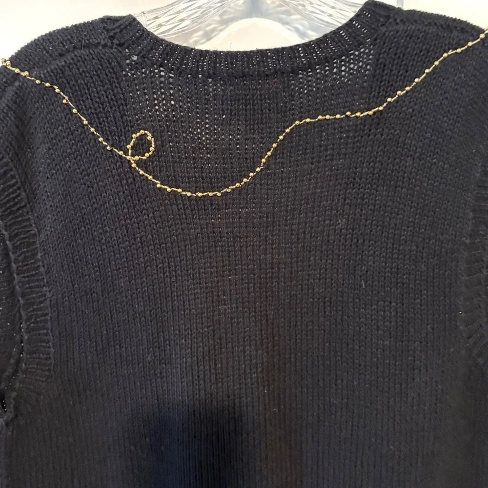 Talbots Women's Black Hand Knit Beaded Embroidered Christmas Sweater Vest Size M